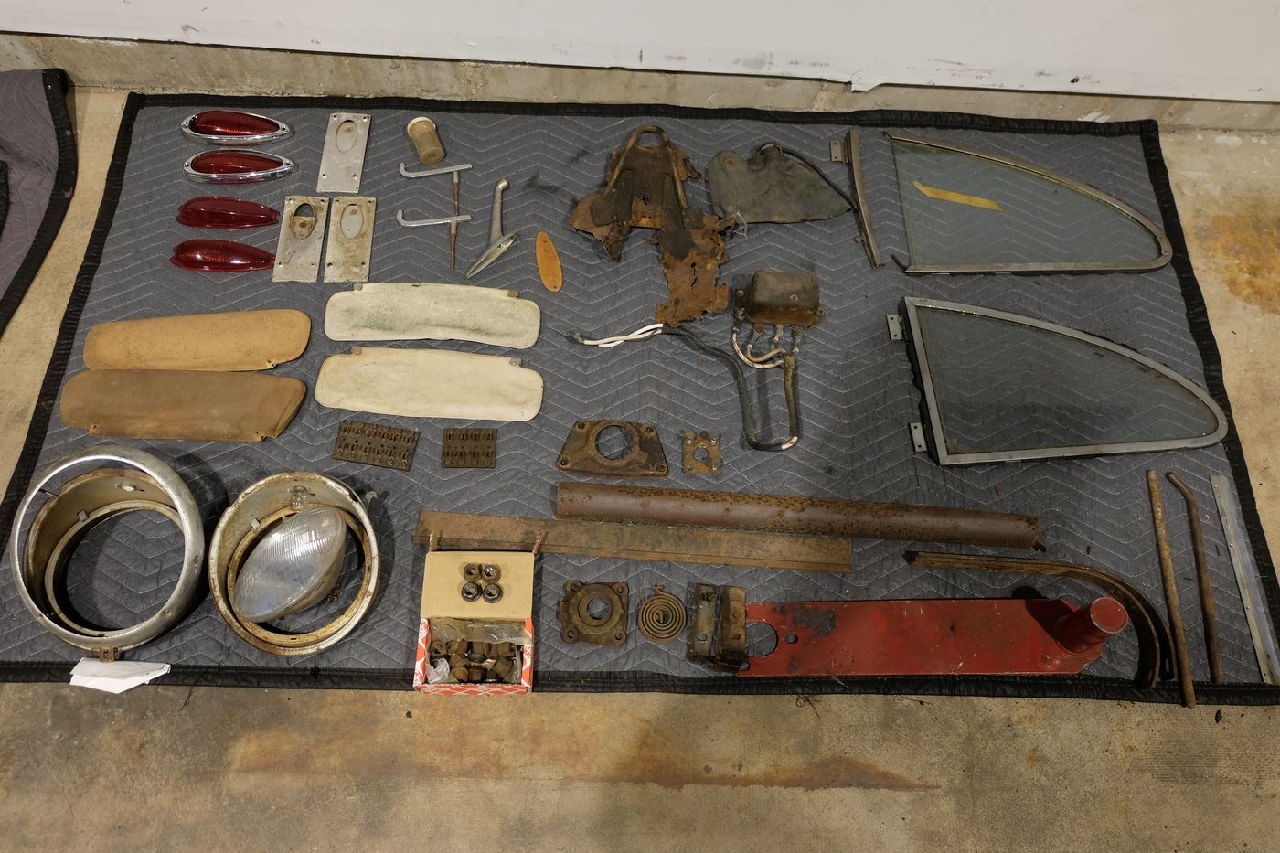 Small trim parts sorted and laid out