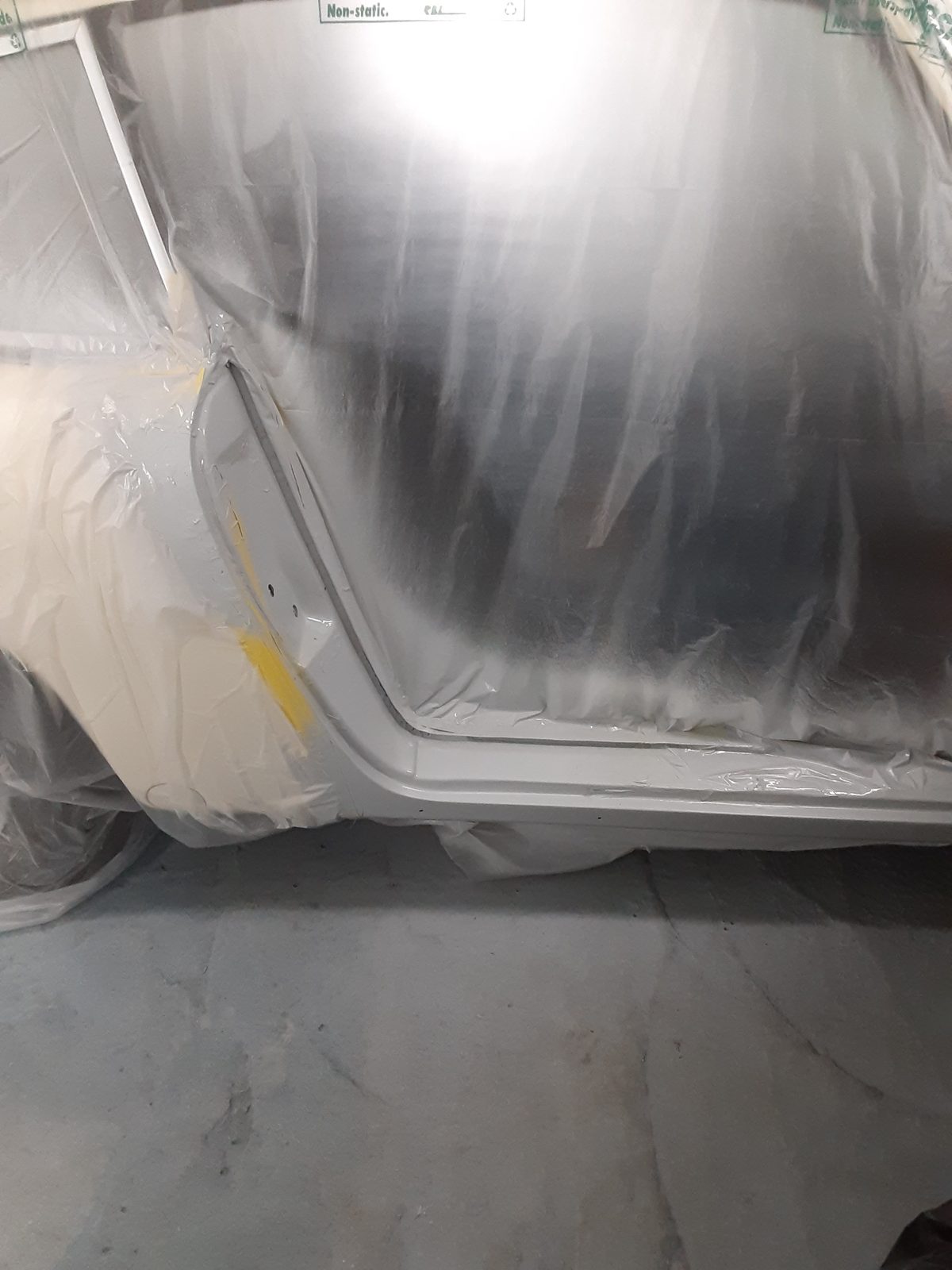 Car masked and ready for paint