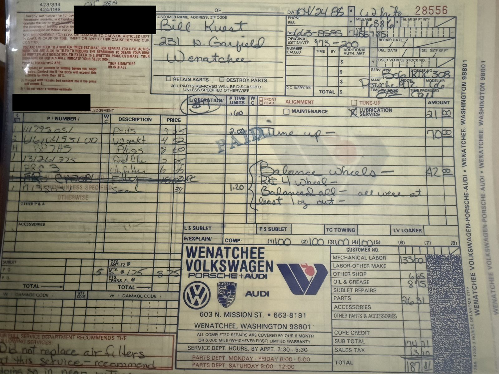 Wenatchee Volkswagen-Audi service record