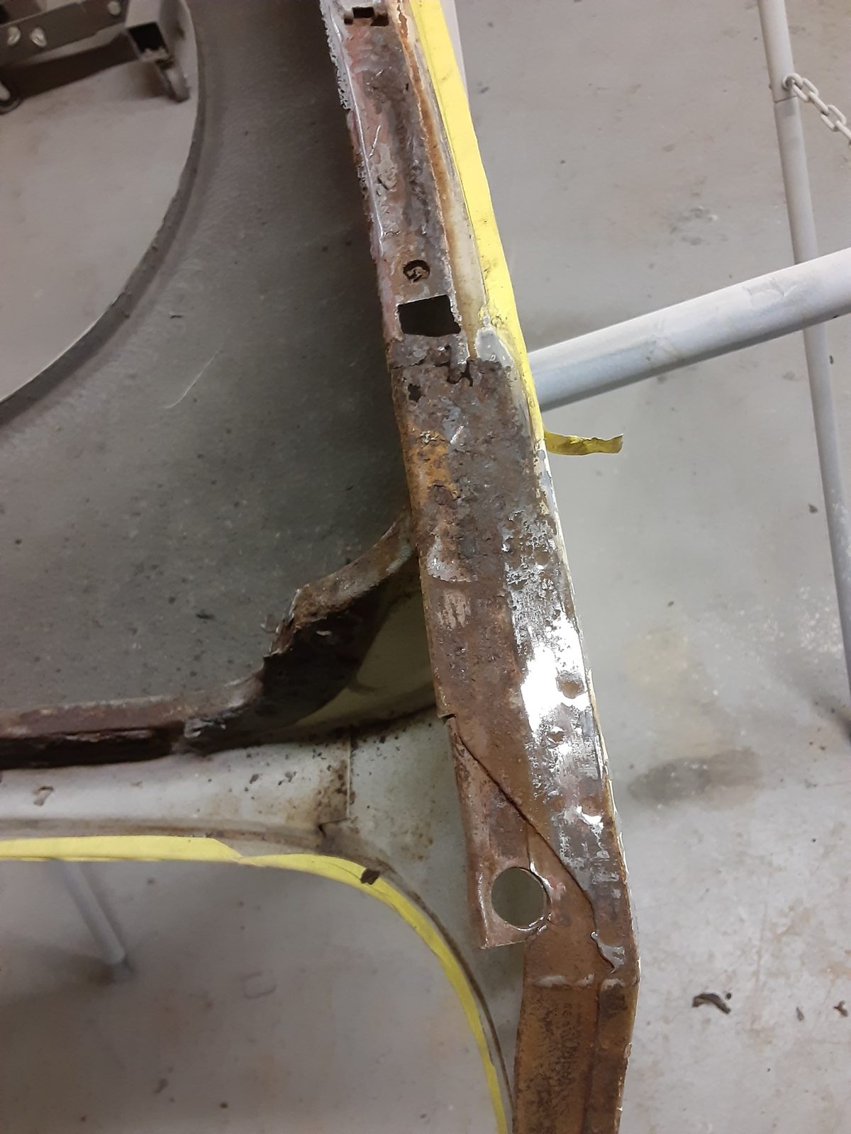 Sill cut open to assess the full extent of the rust