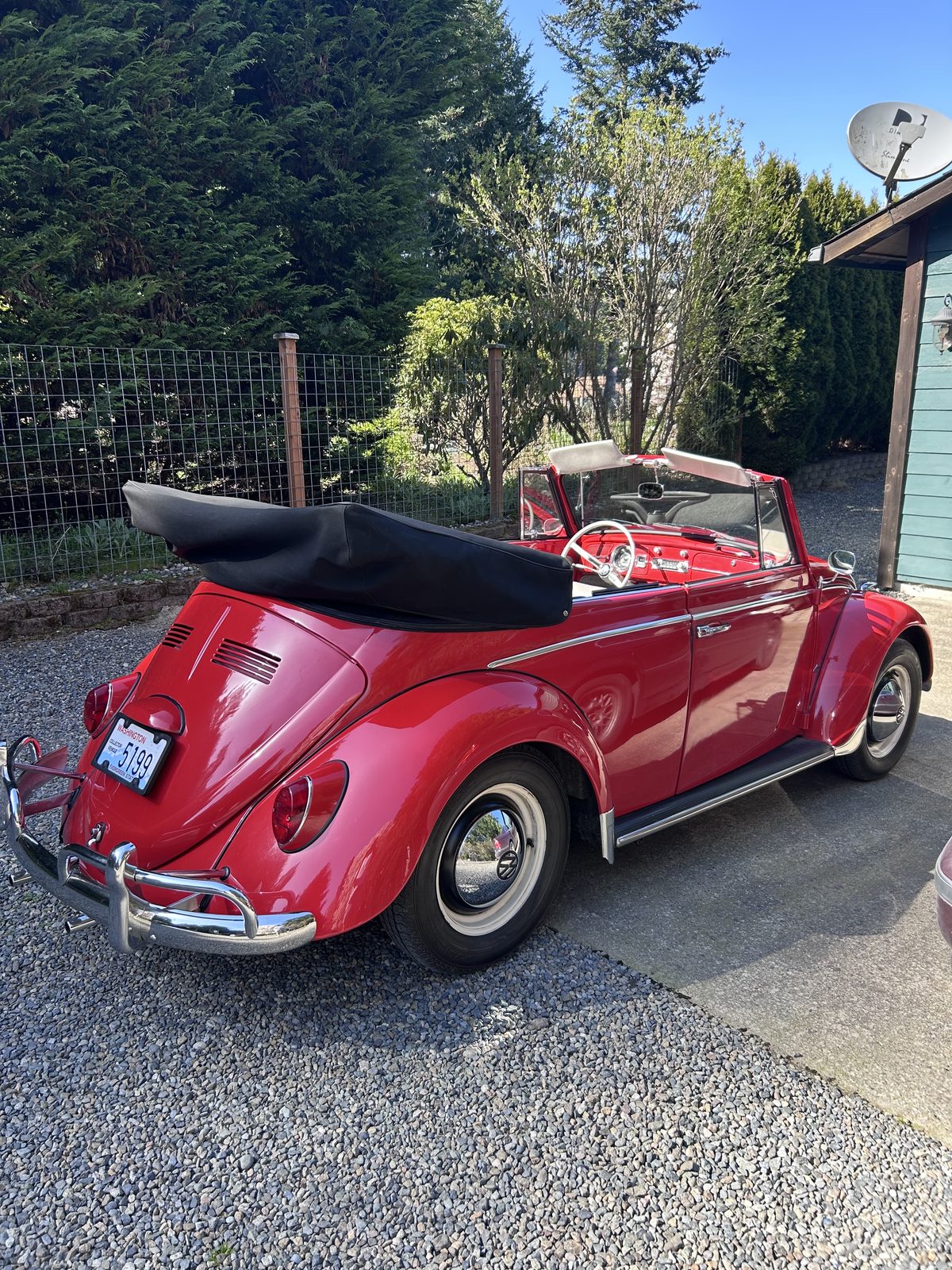 1965 VW Beetle Cabriolet parked, top down
