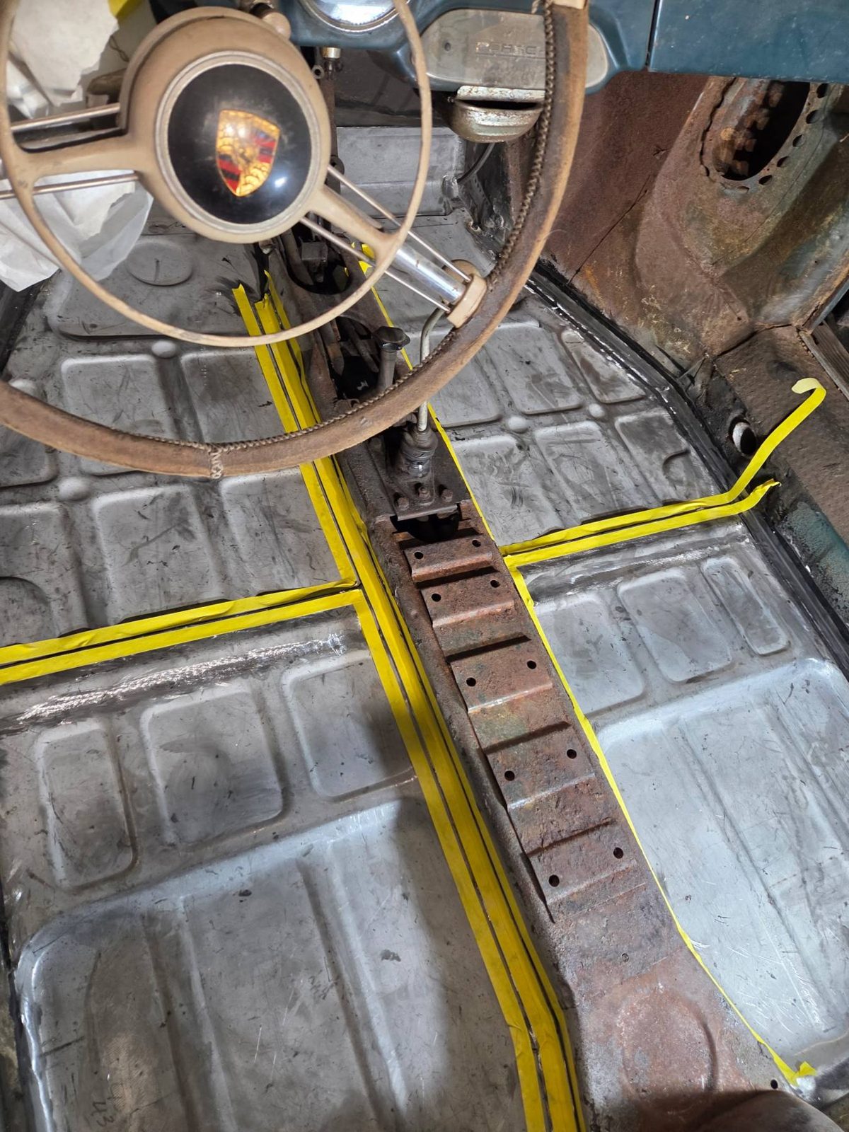 Finished floor, sealed and masked