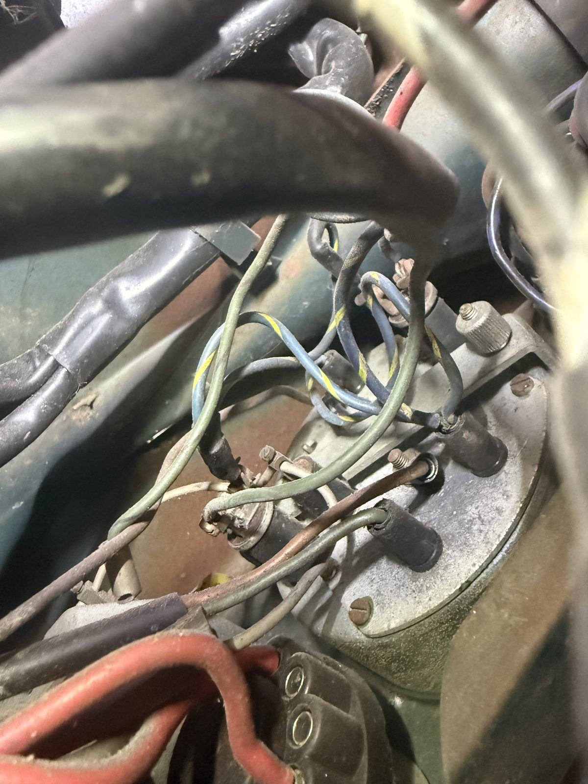Behind the dash: wires individually numbered with green masking tape